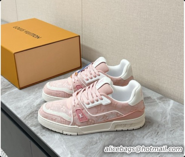 Best Grade Louis Vuitton LV Trainer Sneaker in Calf leather & Monogram Denim Pink 60728116 2026