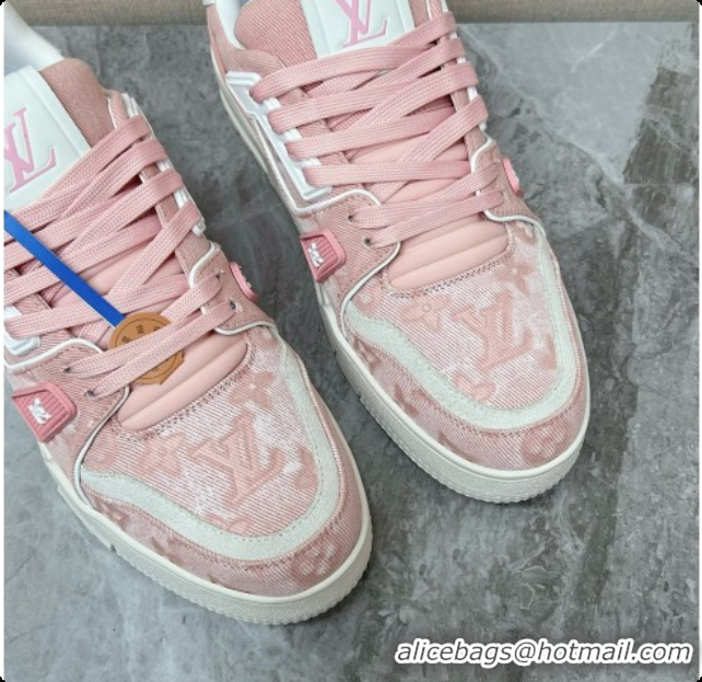 Best Grade Louis Vuitton LV Trainer Sneaker in Calf leather & Monogram Denim Pink 60728116 2026