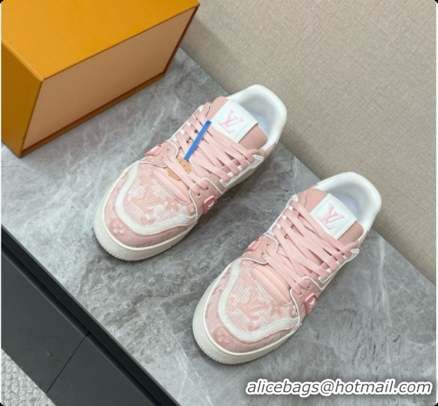 Best Grade Louis Vuitton LV Trainer Sneaker in Calf leather & Monogram Denim Pink 60728116 2026