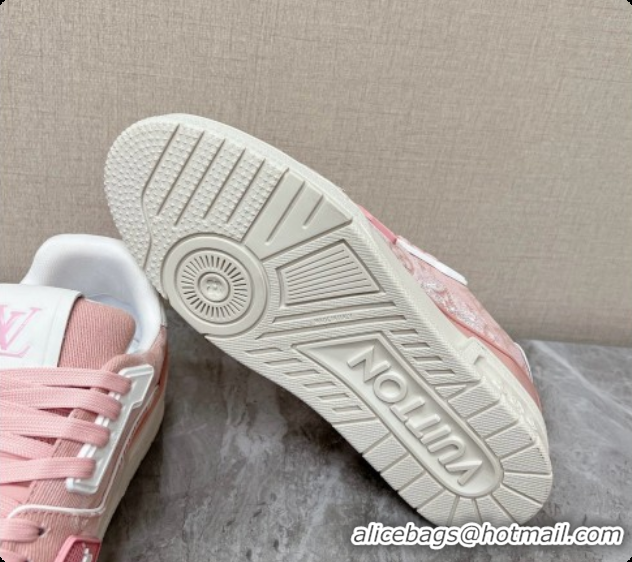 Best Grade Louis Vuitton LV Trainer Sneaker in Calf leather & Monogram Denim Pink 60728116 2026