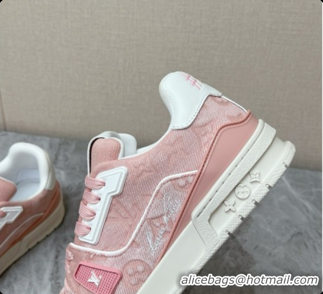 Best Grade Louis Vuitton LV Trainer Sneaker in Calf leather & Monogram Denim Pink 60728116 2026