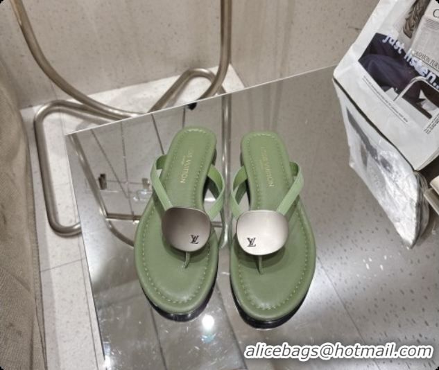 Luxury Louis Vuitton LV Treasure Flat Mule in Green Patent Calf Leather 0728122 2026