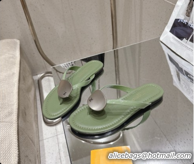 Luxury Louis Vuitton LV Treasure Flat Mule in Green Patent Calf Leather 0728122 2026