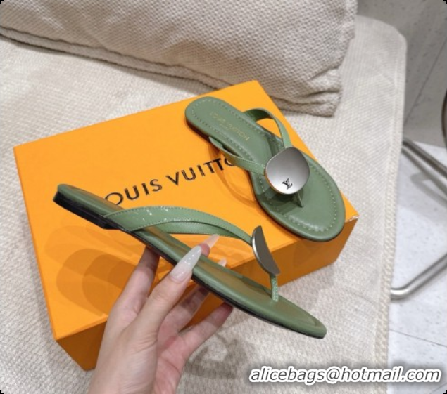 Luxury Louis Vuitton LV Treasure Flat Mule in Green Patent Calf Leather 0728122 2026