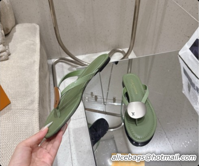 Luxury Louis Vuitton LV Treasure Flat Mule in Green Patent Calf Leather 0728122 2026