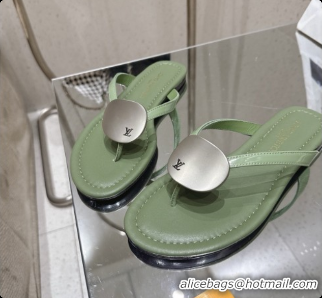 Luxury Louis Vuitton LV Treasure Flat Mule in Green Patent Calf Leather 0728122 2026