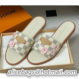 Stylish Louis Vuitton 1AK33F Lily Flat Mule in Azure Damier Canvas White 6072901 2026