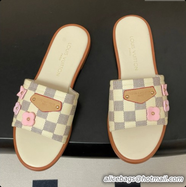 Stylish Louis Vuitton 1AK33F Lily Flat Mule in Azure Damier Canvas White 6072901 2026