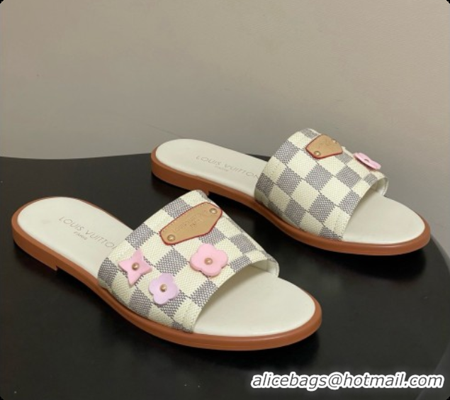 Stylish Louis Vuitton 1AK33F Lily Flat Mule in Azure Damier Canvas White 6072901 2026
