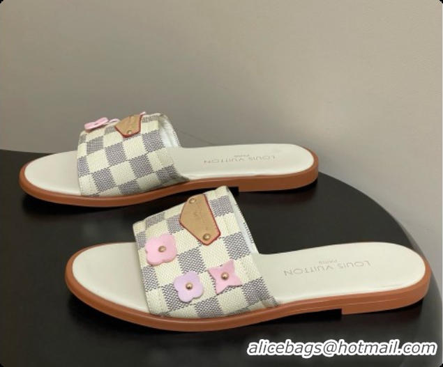 Stylish Louis Vuitton 1AK33F Lily Flat Mule in Azure Damier Canvas White 6072901 2026