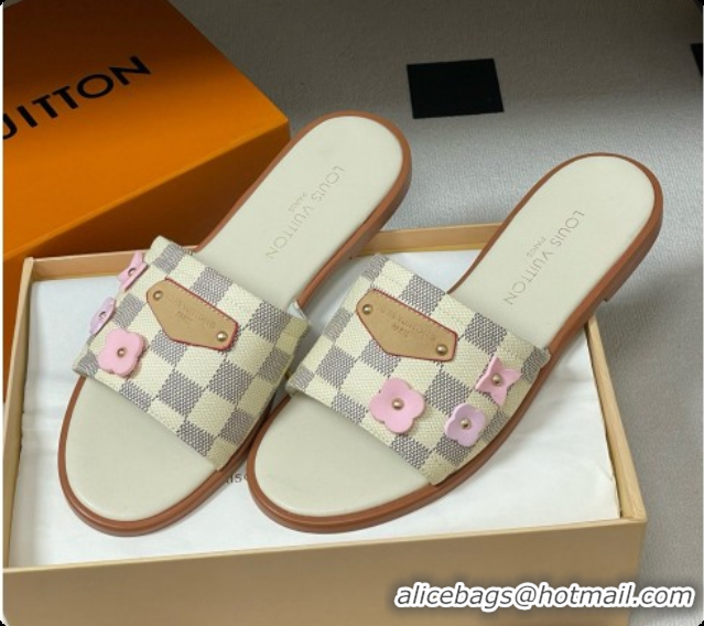 Stylish Louis Vuitton 1AK33F Lily Flat Mule in Azure Damier Canvas White 6072901 2026