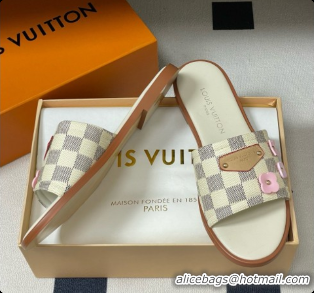 Stylish Louis Vuitton 1AK33F Lily Flat Mule in Azure Damier Canvas White 6072901 2026