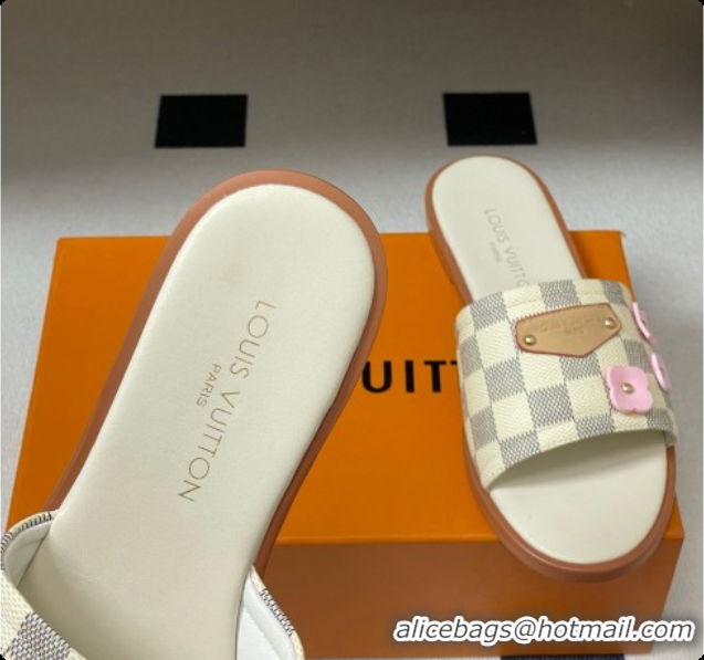 Stylish Louis Vuitton 1AK33F Lily Flat Mule in Azure Damier Canvas White 6072901 2026