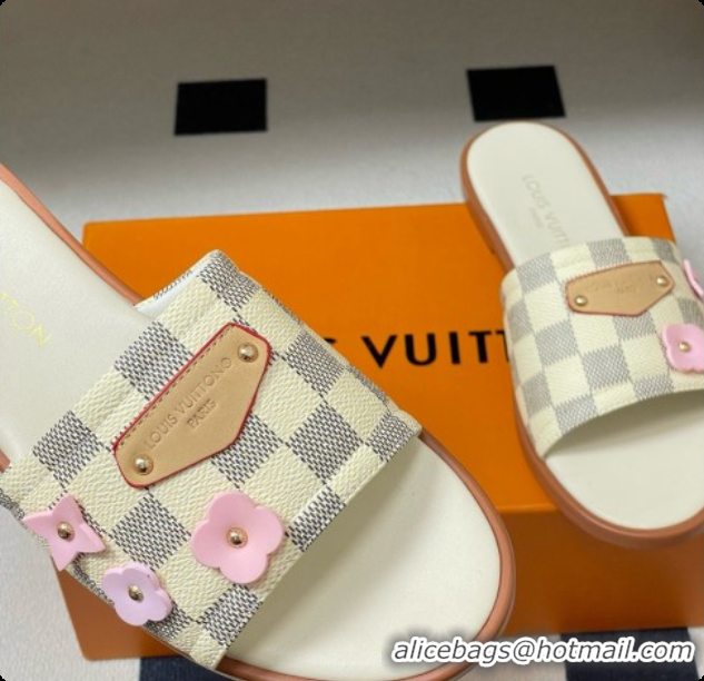 Stylish Louis Vuitton 1AK33F Lily Flat Mule in Azure Damier Canvas White 6072901 2026