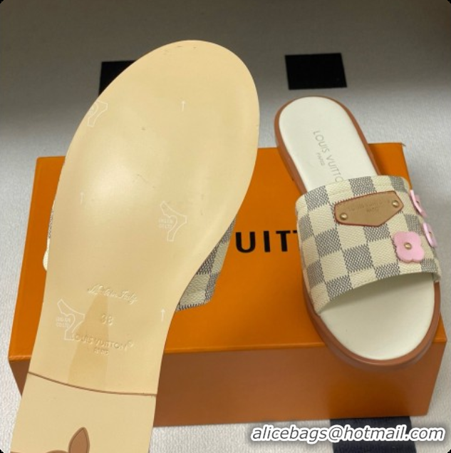 Stylish Louis Vuitton 1AK33F Lily Flat Mule in Azure Damier Canvas White 6072901 2026