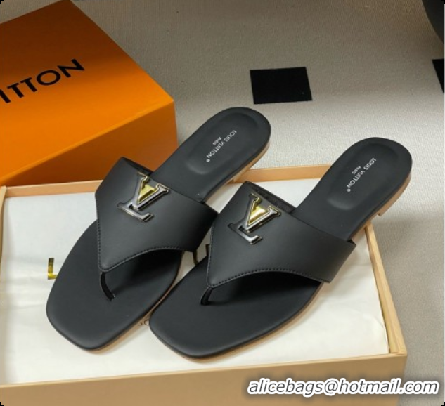 Good Quality Louis Vuitton LV Mare Flat Thong in Black Plain Calf Leather 6072902 2026