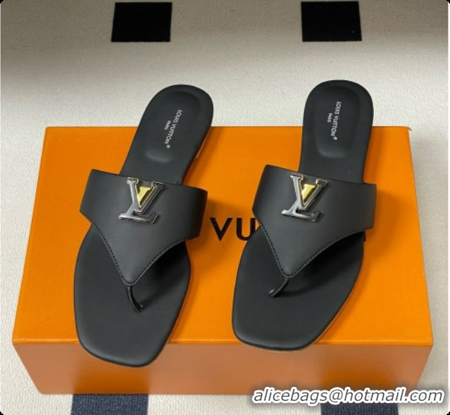 Good Quality Louis Vuitton LV Mare Flat Thong in Black Plain Calf Leather 6072902 2026