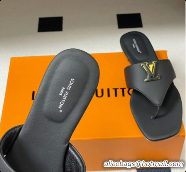 Good Quality Louis Vuitton LV Mare Flat Thong in Black Plain Calf Leather 6072902 2026