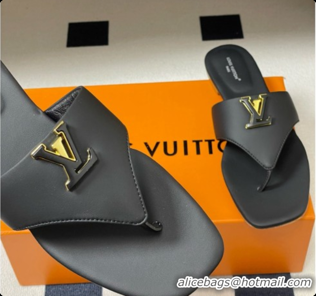 Good Quality Louis Vuitton LV Mare Flat Thong in Black Plain Calf Leather 6072902 2026