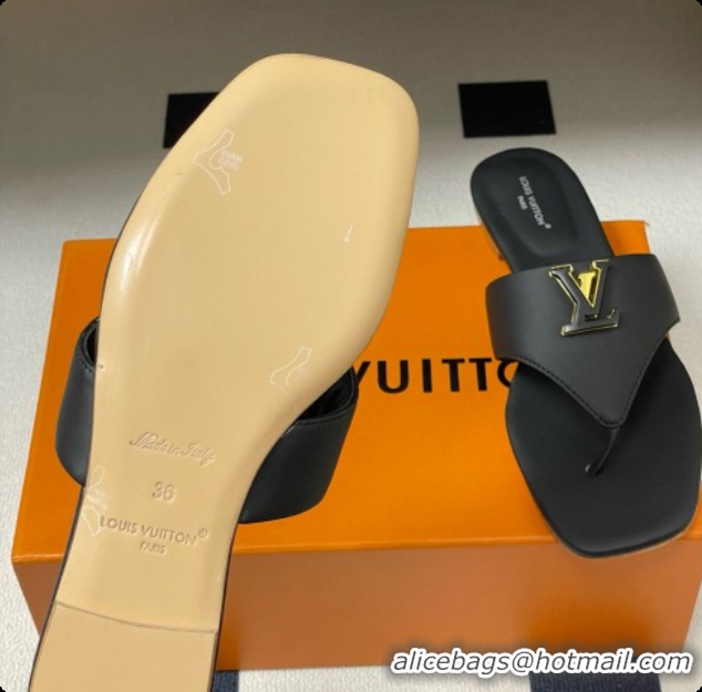 Good Quality Louis Vuitton LV Mare Flat Thong in Black Plain Calf Leather 6072902 2026