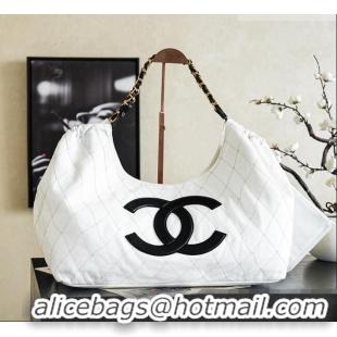 Original Cheap Chanel Coco Beach Small Shopping Bag Denim With Calfskin AS6191 White/Black/Gold 2026