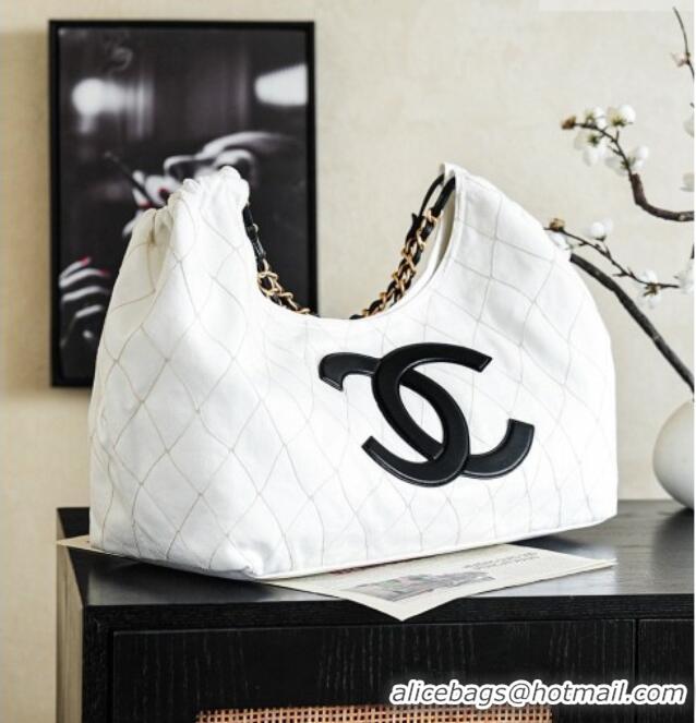 Original Cheap Chanel Coco Beach Small Shopping Bag Denim With Calfskin AS6191 White/Black/Gold 2026