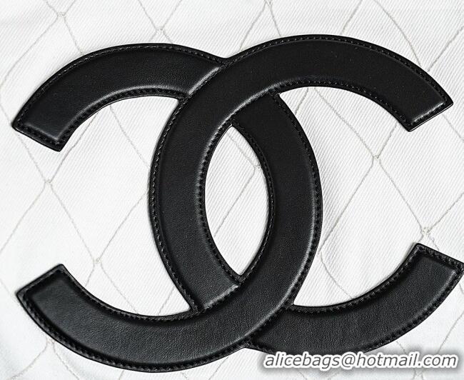 Original Cheap Chanel Coco Beach Small Shopping Bag Denim With Calfskin AS6191 White/Black/Gold 2026