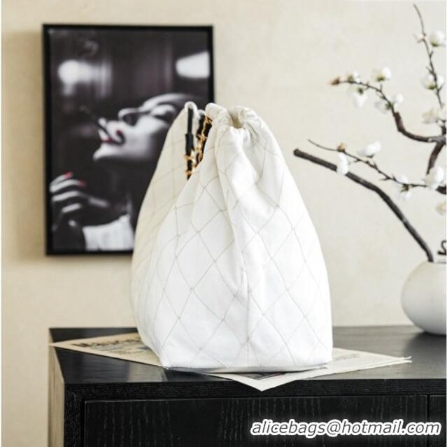 Original Cheap Chanel Coco Beach Small Shopping Bag Denim With Calfskin AS6191 White/Black/Gold 2026