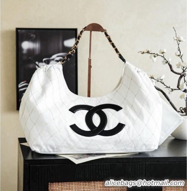 Original Cheap Chanel Coco Beach Small Shopping Bag Denim With Calfskin AS6191 White/Black/Gold 2026