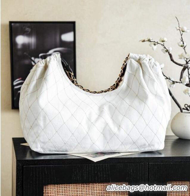 Original Cheap Chanel Coco Beach Small Shopping Bag Denim With Calfskin AS6191 White/Black/Gold 2026