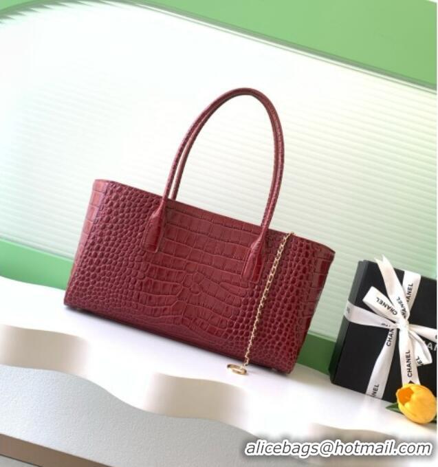 Good Product Chanel Small Shopping Bag in Crocodile Embossed Calfskin AS6243 Burgundy 2026