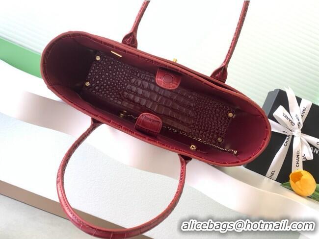 Good Product Chanel Small Shopping Bag in Crocodile Embossed Calfskin AS6243 Burgundy 2026
