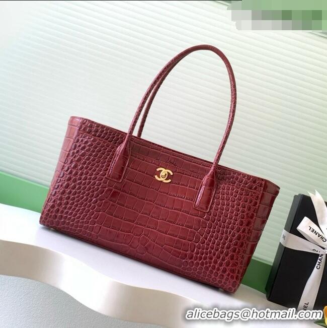 Good Product Chanel Small Shopping Bag in Crocodile Embossed Calfskin AS6243 Burgundy 2026