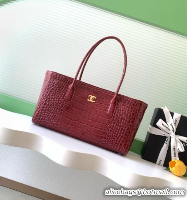 Good Product Chanel Small Shopping Bag in Crocodile Embossed Calfskin AS6243 Burgundy 2026