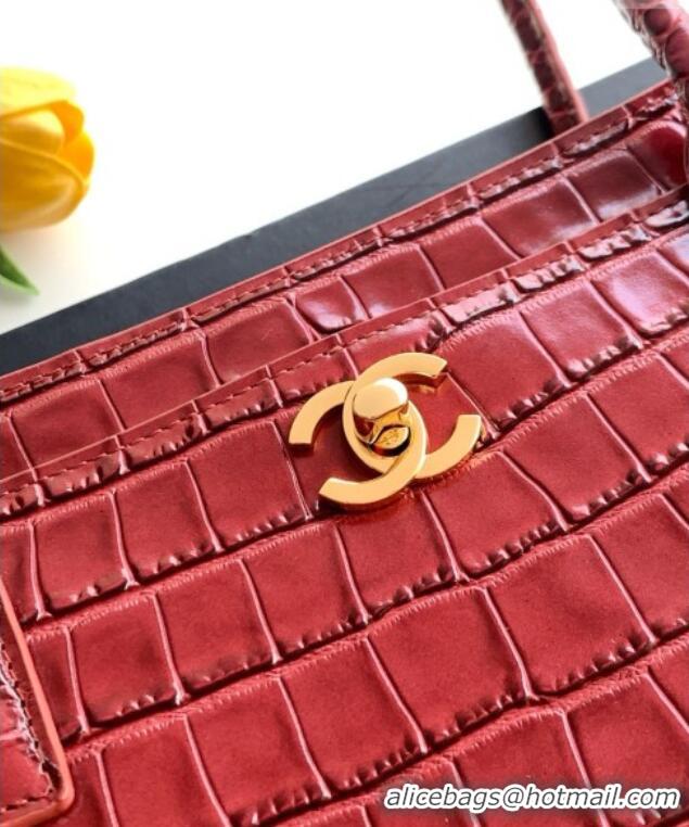 Good Product Chanel Small Shopping Bag in Crocodile Embossed Calfskin AS6243 Burgundy 2026