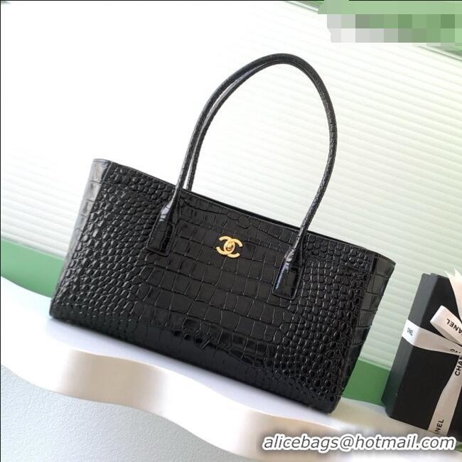 Best Product Chanel Small Shopping Bag in Crocodile Embossed Calfskin AS6243 Black 2026