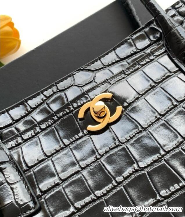 Best Product Chanel Small Shopping Bag in Crocodile Embossed Calfskin AS6243 Black 2026