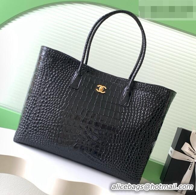 Top Design Chanel Large Shopping Bag in Crocodile Embossed Calfskin AS6239 Black 2026