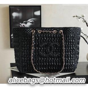 Top Grade Chanel Coco Beach Raffia Tote CH082513 Black 2026