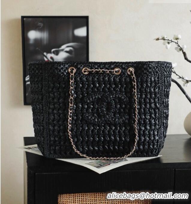 Top Grade Chanel Coco Beach Raffia Tote CH082513 Black 2026