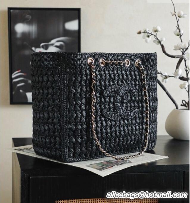 Top Grade Chanel Coco Beach Raffia Tote CH082513 Black 2026
