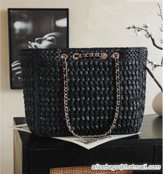 Top Grade Chanel Coco Beach Raffia Tote CH082513 Black 2026