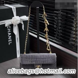 Most Popular Chanel Crocodile Embossed Calfskin Flap Bag AS6340 Grey 2026
