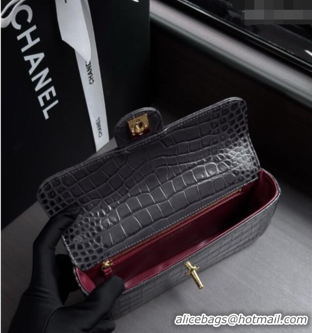 Most Popular Chanel Crocodile Embossed Calfskin Flap Bag AS6340 Grey 2026