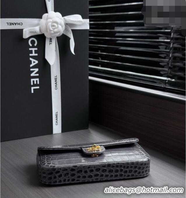 Most Popular Chanel Crocodile Embossed Calfskin Flap Bag AS6340 Grey 2026