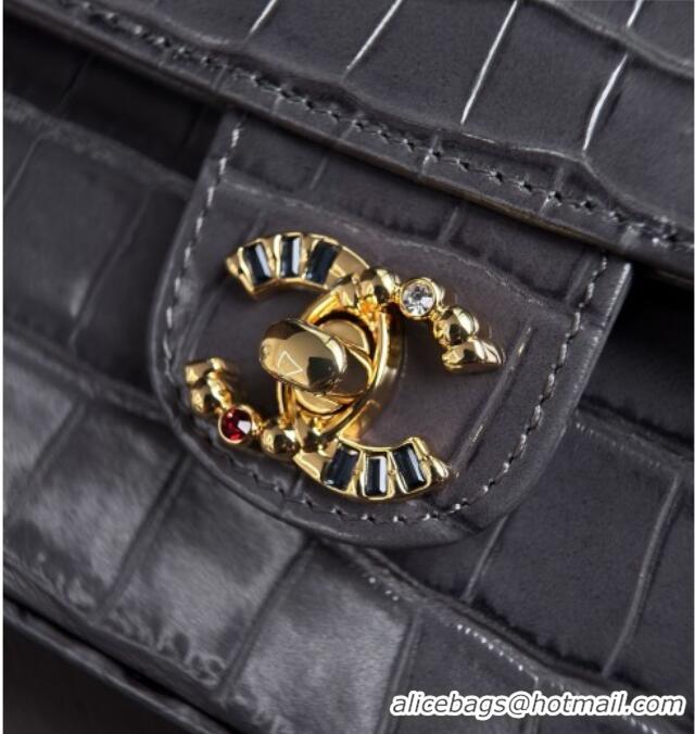 Most Popular Chanel Crocodile Embossed Calfskin Flap Bag AS6340 Grey 2026
