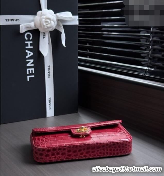 Best Grade Chanel Crocodile Embossed Calfskin Flap Bag AS6340 Burgundy 2026