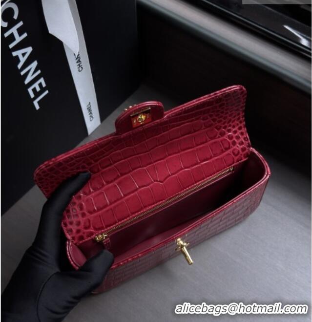 Best Grade Chanel Crocodile Embossed Calfskin Flap Bag AS6340 Burgundy 2026