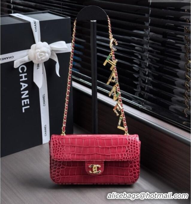 Best Grade Chanel Crocodile Embossed Calfskin Flap Bag AS6340 Burgundy 2026