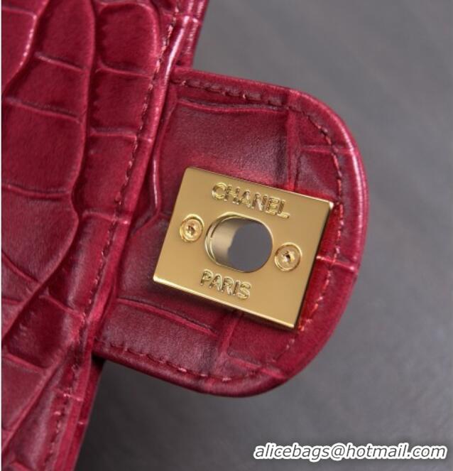 Best Grade Chanel Crocodile Embossed Calfskin Flap Bag AS6340 Burgundy 2026